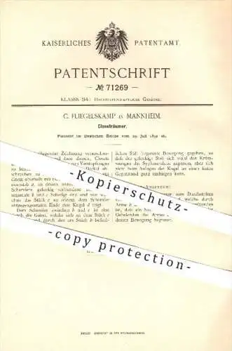 original Patent - C. Fliegelskamp , Mannheim , 1892 , Kloseträumer , Kloset , WC , Toilette , Reinigung , Sanitäranlagen