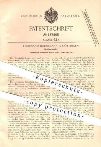 original Patent - Ferdinand Bornemann in Göttingen , 1901 , Drehbarometer , Barometer , Thermometer , Quecksilber !!!