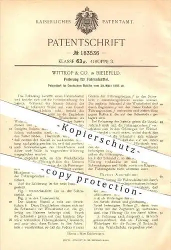 original Patent - Wittkop & Co. in Bielefeld , 1906 , Federung für Fahrradsattel , Fahrradsättel , Sattel , Fahrrad !!!