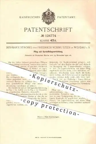 original Patent - H. Strobel , F. Schmutzler , Werdau , 1900 , Pflug zum Kartoffeln legen , Kartoffel , Landwirtschaft !