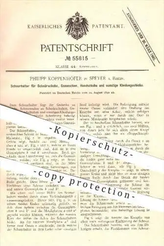 original Patent - Ph. Koppenhöfer , Speyer / Rhein , 1890 , Schnurhalter für Schuhe , Gamaschen , Handschuhe , Schuster