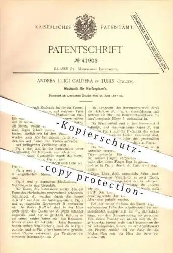 original Patent - Andrea Luigi Caldera in Turin , Italien , 1887 , Mechanik für Harfenpiano , Harfe , Piano , Klavier !!