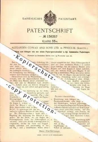Original Patent - Alexander Cowan in Penicuik , Scotland , 1901 , Apparatus for paper mill !!