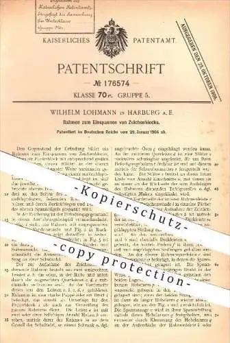 original Patent - Wilhelm Lohmann in Harburg , 1906 , Rahmen zum Einspannen von Zeichenblocks , Zeichnen , Künstler !