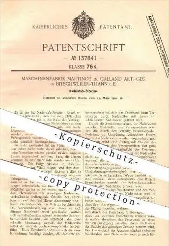 original Patent - Maschinenfabrik Martinot & Galland AG , Bitschweiler - Thann , 1902 , Nadelstab - Strecke , Nadeln