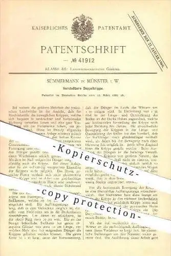 original Patent - Sümmermann in Münster , 1887 , Verstellbare Doppelkrippe , Krippe , Krippen , Tierzucht , Landwirt !!