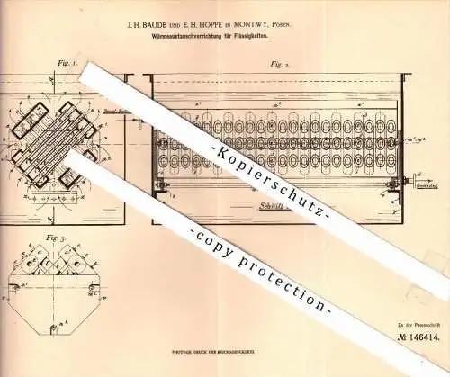 Original Patent - J.H. Baude und E.H. Hoppe in Montwy / Matwy , 1902, Wärmetauscher , Hohensalza /  Inowroclaw , Pommern