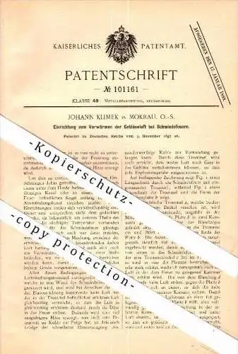 Original Patent - Johann Klimek in Mokrau bei Zülz / Biala in Oberschlesien , 1897 , Apparat für Schmiedefeuer !!!