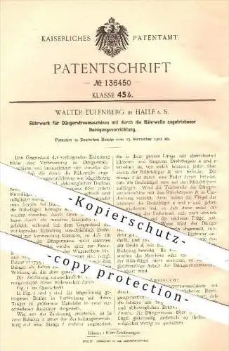 original Patent - W. Eulenberg , Halle / Saale , 1901 , Rührwerk für Düngerstreumaschinen , Dünger , Düngen , Landwirt