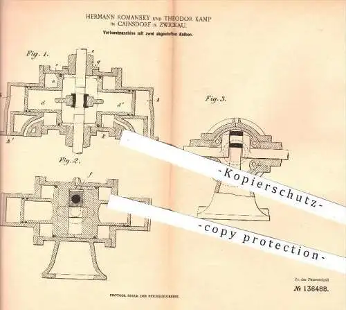 original Patent - H. Romansky , Th. Kamp , Cainsdorf / Zwickau , 1900 , Verbundmaschine mit 2 abgestuften Kolben , Dampf