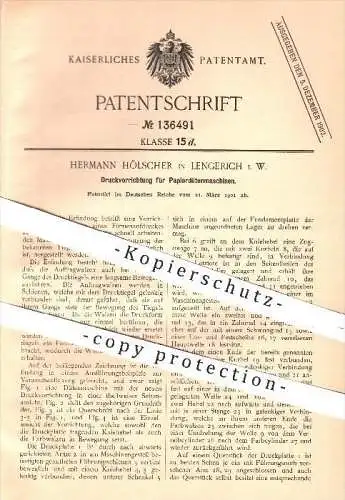 original Patent - H. Hölscher , Lengerich , 1901 , Druckvorrichtung für Papiertüten - Maschinen , Druck , Papierfabrik