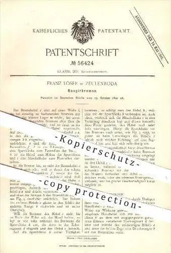 original Patent - Franz Löser in Zeulenroda , 1890 , Rangierbremse , Bremse , Bremsen , Eisenbahn , Eisenbahnen !!!