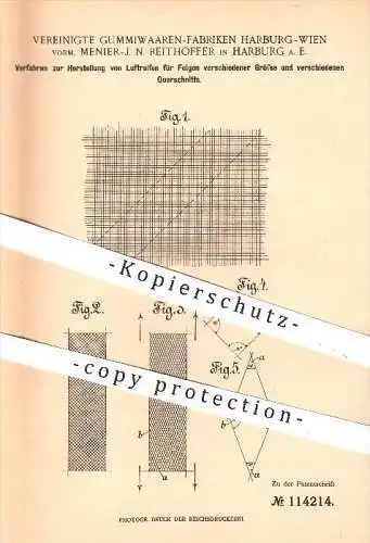 original Patent - Verein. Gummiwaren - Fabriken Harburg - Wien , Menier - J. N. Reithoffer 1898 , Luftreifen für Felgen