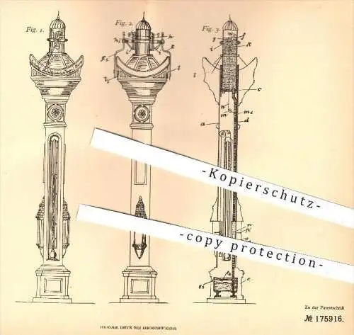 original Patent - S. Richtzeit , Berlin  1905 , Wettersäule für öffentl. Plätze , Park , Wetter , Temperatur , Luftdruck