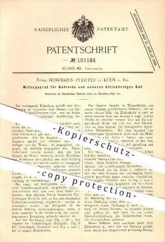 original Patent - Hohmann - Pfeiffer , Köln / Rhein  1897 , Messapparat für Getreide u. Korn , Körner , Messen , Uhrwerk