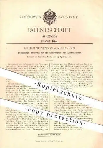 original Patent - William Stevenson in Meerane , 1901 , Steuerung für die Einlassorgane von Kraftmaschinen , Motor !!!