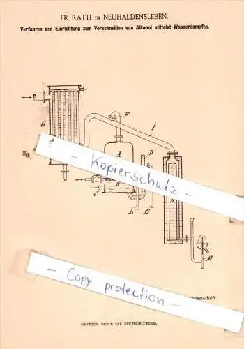 Original Patent  - Fr. Rath in Neuhaldensleben , 1889 , Bier, Branntwein, Wein Essig und Hefe !!!