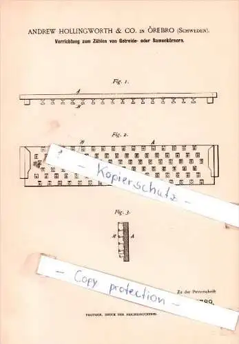 Original Patent  - Andrew Hollingworth & Co. in Örebro , Schweden , 1891 , !!!