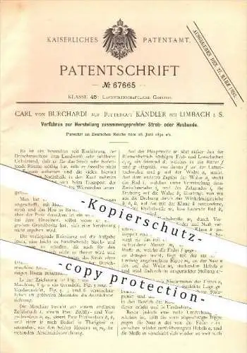 original Patent - Carl von Buchardi / Rittergut Kändler / Limbach , 1892 , Herstellung gepresster Stroh- o. Heubunde !!