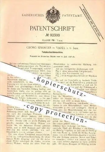 original Patent - G. Springer , Varel / Jade , 1896 , Tabak - Schneidemaschine , Zigarren , Zigaretten , Rauchen !!!