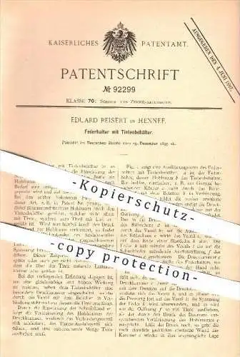 original Patent - E. Reisert , Hennef , 1895 , Federhalter mit Tintenbehälter , Tinte , Feder , Schreibfeder , Schreiben