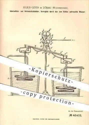 original Patent - J. Geyer , Löbau , Westpreussen 1888 , Gährbottichkühler , Hefenbottichkühler , Kühlung , Bier , Hefe