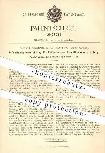 original Patent - R. Angerer , Alt - Ötting , 1893 , Befestigung für Fußbremsen, Schlittschuhe , Bremsen , Bergsteiger