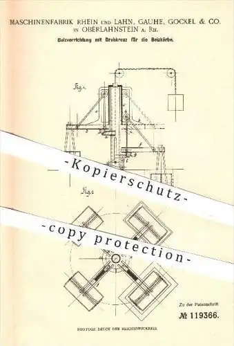 original Patent - Maschinenfabrik Rhein & Lahn , Gauhe , Gockel & Co. / Oberlahnstein , 1900 , Beizmaschine für Beizkorb