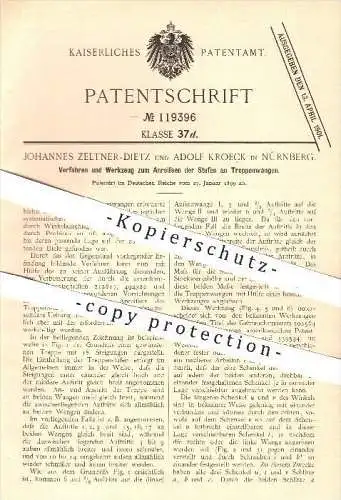 original Patent - J. Zeltner - Dietz / Adolf Kroeck , Nürnberg , 1899 , Anreißen der Stufen an Treppen - Wangen , Holz