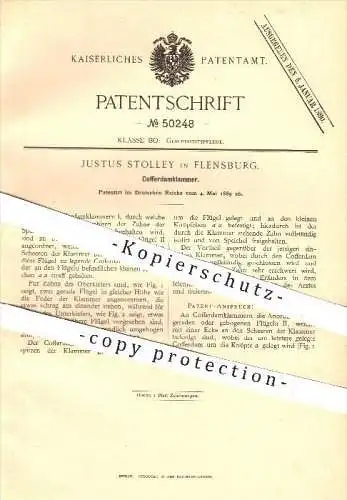 original Patent - Justus Stolley , Flensburg  1889 , Kofferdam - Klammer , Zahnarzt , Zahn , Zähne , Plombe , Plombieren