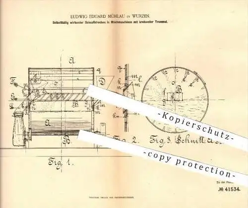 original Patent - L. E. Mühlau , Wurzen , 1887 , Schaufelrechen in Mischmaschinen , Rechen , Mühle , Mühlen , Mehl !!!