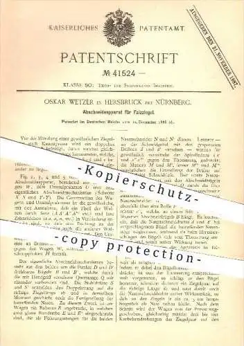 original Patent - O. Wetzer , Hersbruck / Nürnberg , 1886 , Abschneideapparat für Falzziegel , Ziegel , Ziegelei , Dach