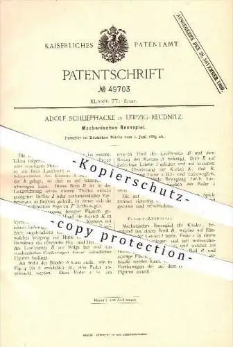 original Patent - A. Schliephacke , Leipzig - Reudnitz , 1889 , Mechanisches Rennspiel , Spiel , Spiele , Brettspiele !!