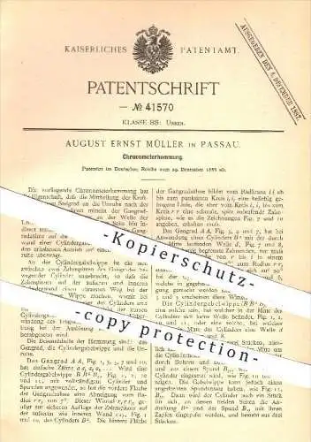 original Patent - A. E. Müller , Passau , 1886 , Chronometer - Hemmung , Uhr , Uhren , Uhrwerk , Uhrmacher , Zeit !!