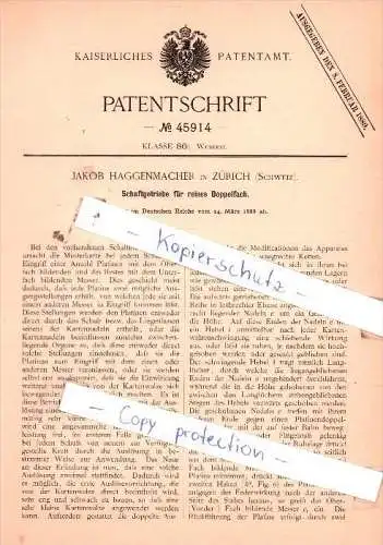 Original Patent  - Jakob Haggenmacher in Zürich , Schweiz , 1888 , Weberei !!!