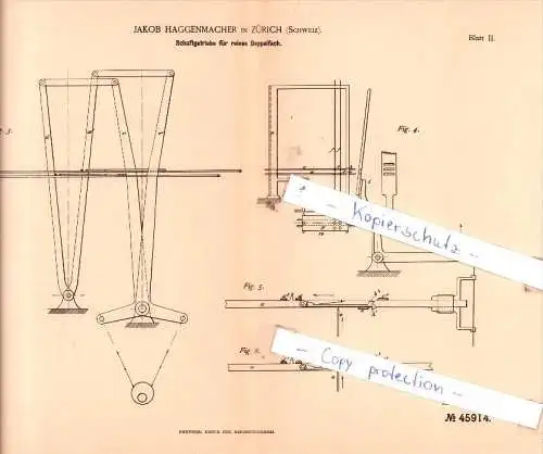 Original Patent  - Jakob Haggenmacher in Zürich , Schweiz , 1888 , Weberei !!!