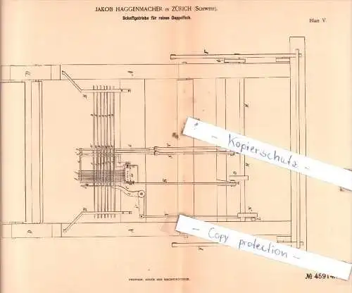 Original Patent  - Jakob Haggenmacher in Zürich , Schweiz , 1888 , Weberei !!!