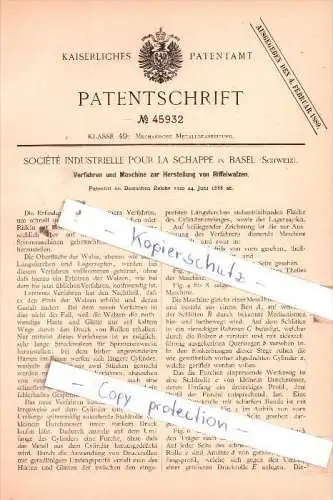 Original Patent  - Sociètè Industrielle Pour La Schappe in Basel , Schweiz , 1888 , Riffelwalzen !!!