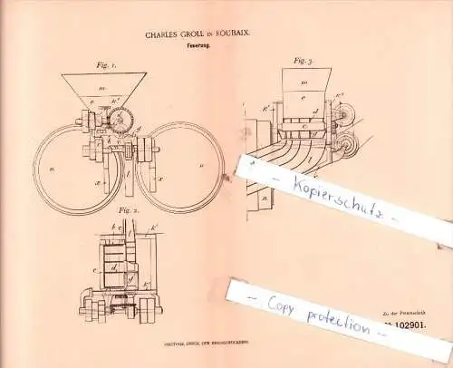 Original Patent  - Charles Groll in Roubaix  , 1898 , Feuerung !!!