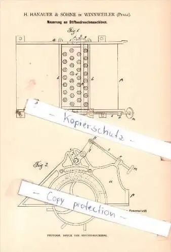 Original Patent  - H.Hanauer & Söhne in Winnweiler , Pfalz , 1884 , Stiftendrehmaschinen !!!