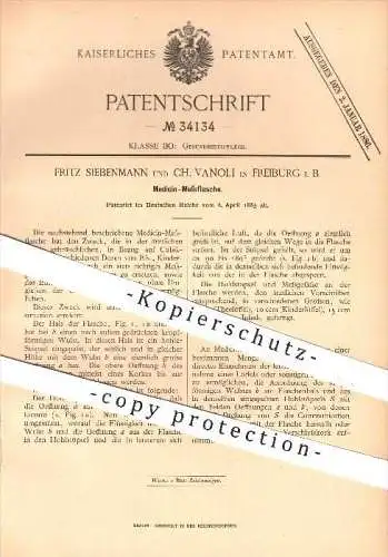 original Patent - F. Siebenmann , C. Vanoli , Freiburg , 1885 , Medizin - Messflasche , Medikamente , Arzt , Apotheker