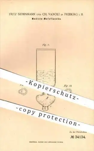 original Patent - F. Siebenmann , C. Vanoli , Freiburg , 1885 , Medizin - Messflasche , Medikamente , Arzt , Apotheker