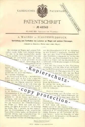 original Patent - A. Wagner in Fürstenfeldbruck , 1889 , Befestigung von Laternen am Wagen o. Fahrzeug , Lampen , Licht