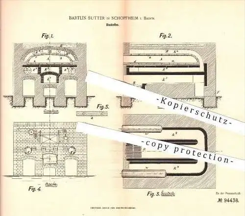 original Patent - Bartlin Sutter in Schopfheim , 1896 , Backofen , Ofen , Öfen , Herd , Bäckerei , Bäcker , Backen !!!