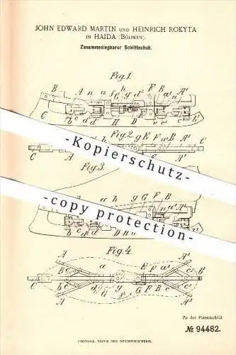 original Patent - J. E. Martin , H. Rokyta , Haida , Böhmen , 1896 , Schlittschuh , Schlittschuhe , Schuhe , Wintersport