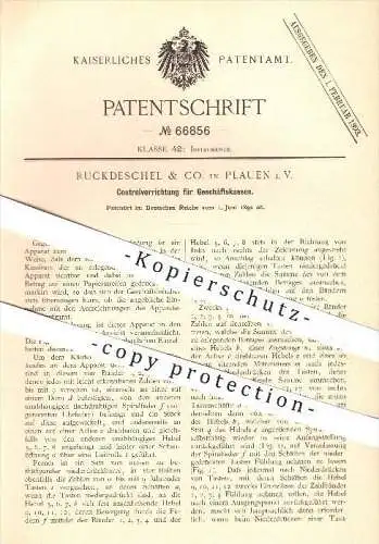 original Patent - Ruckdeschel & Co. in Plauen , 1892 , Kontrollvorrichtung für Kassen , Kasse , Kassensystem , Kassierer