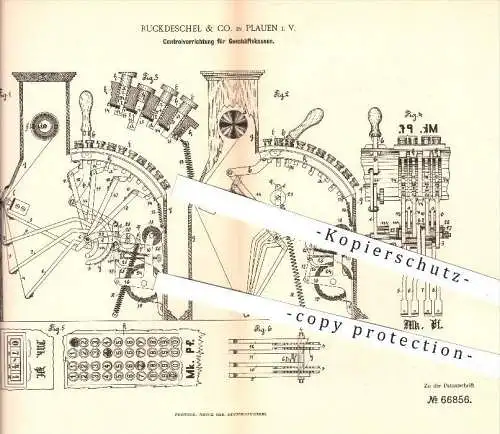 original Patent - Ruckdeschel & Co. in Plauen , 1892 , Kontrollvorrichtung für Kassen , Kasse , Kassensystem , Kassierer