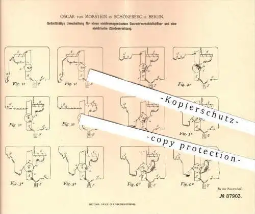 original Patent - O. von Morstein , Schöneberg , Berlin , 1895 , Schalter für Gasrohrverschlussöffner u. Zündung , Licht