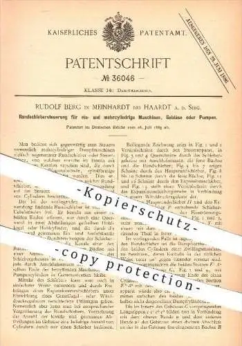 original Patent - R. Berg , Meinhardt , Haardt , 1885 , Schieber - Steuerung für Gebläse , Pumpen , Dampfmaschinen !!!