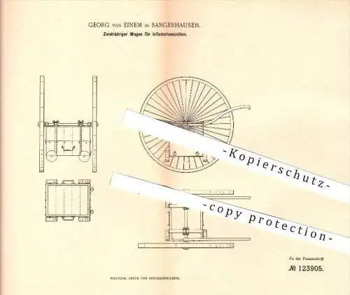 original Patent - Georg von Einem , Sangerhausen , 1900 , Wagen für Infanterie - Munition , Patronen , Waffen , Krieg !